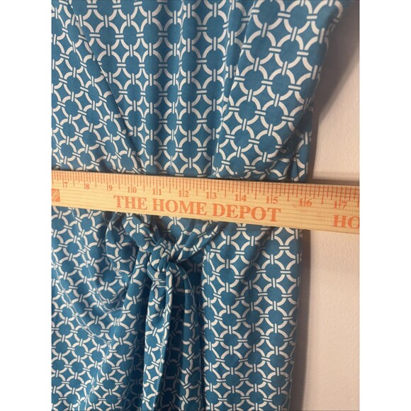Talbots Petite XLDress Sheath Self Tie Cap Sleeve Stretch Blue Geometric Print - Picture 7 of 14